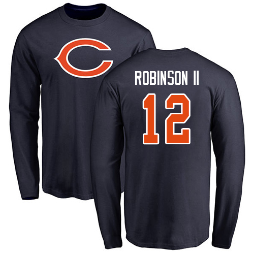Chicago Bears Men Navy Blue Allen Robinson Name and Number Logo NFL Football 12 Long Sleeve T Shirt